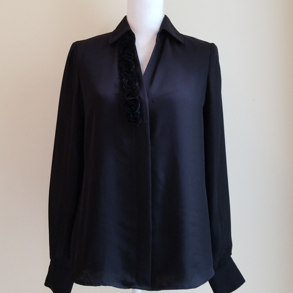 Anne Klein black blouse with rosettes